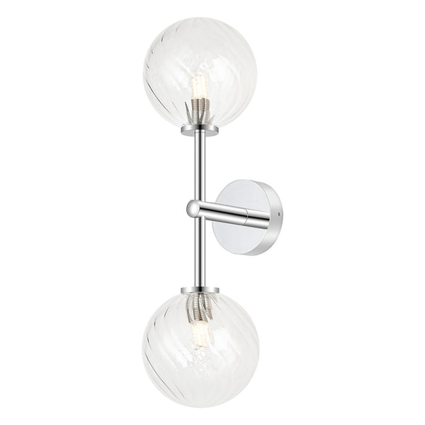 Tenterden Medium Twin Arm IP44 Wall Light in Chrome with Swirl Round Clear Glass Diffusers