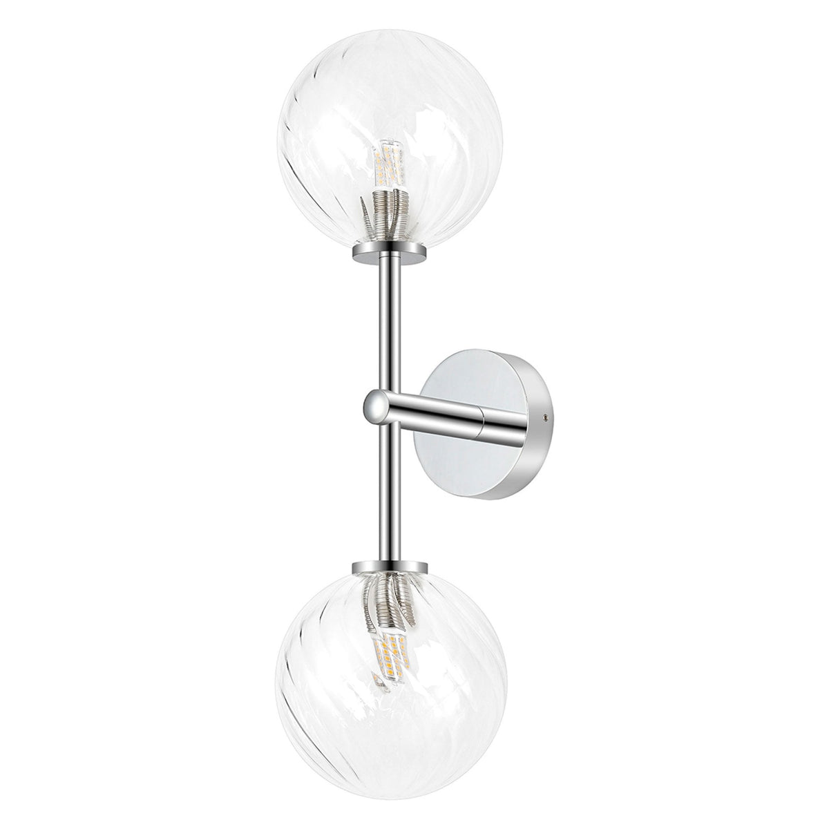 Tenterden Medium Twin Arm IP44 Wall Light in Chrome with Swirl Round Clear Glass Diffusers