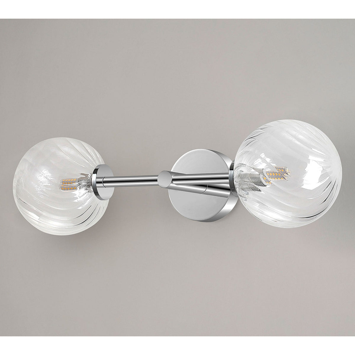 Tenterden Medium Twin Arm IP44 Wall Light in Chrome with Swirl Round Clear Glass Diffusers
