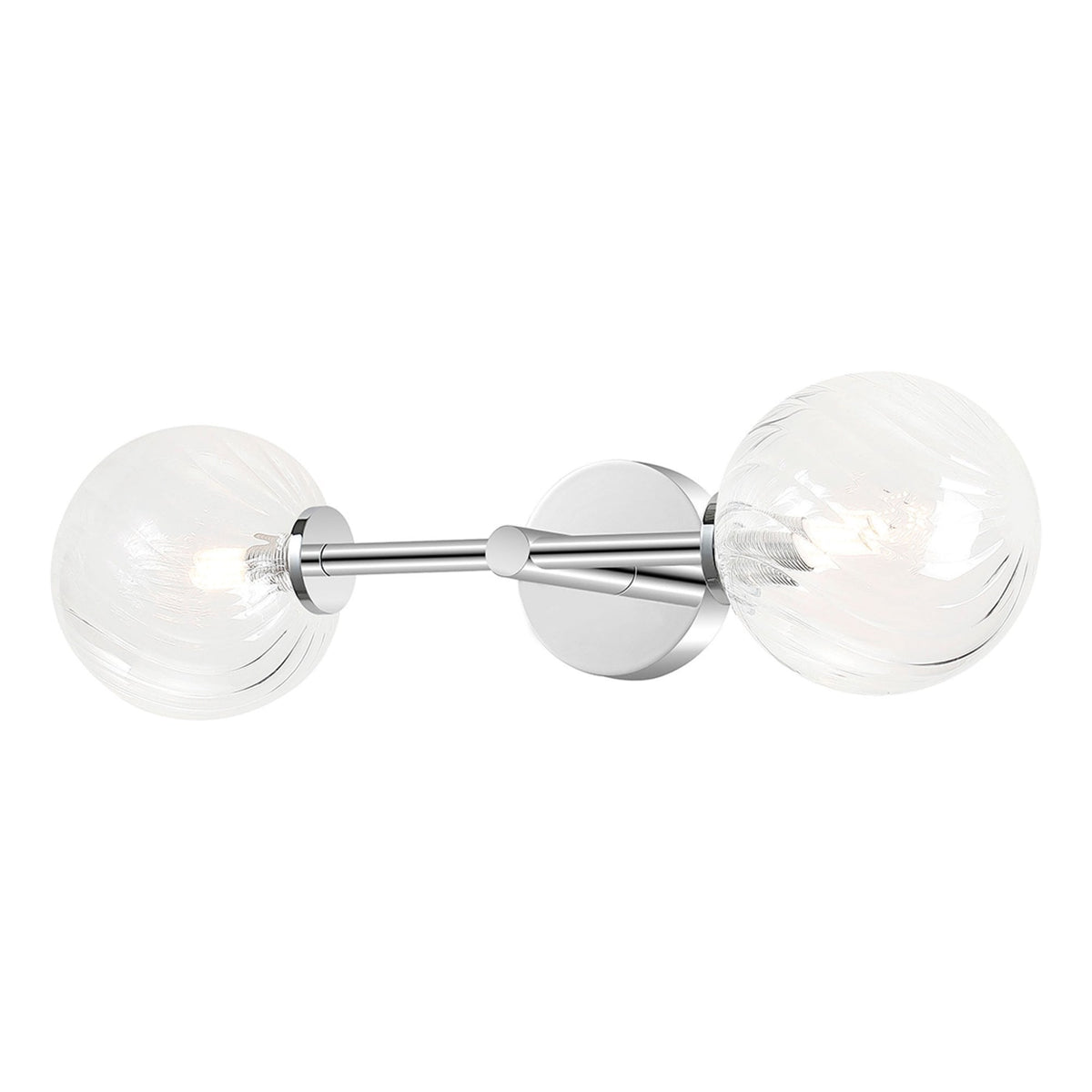 Tenterden Medium Twin Arm IP44 Wall Light in Chrome with Swirl Round Clear Glass Diffusers
