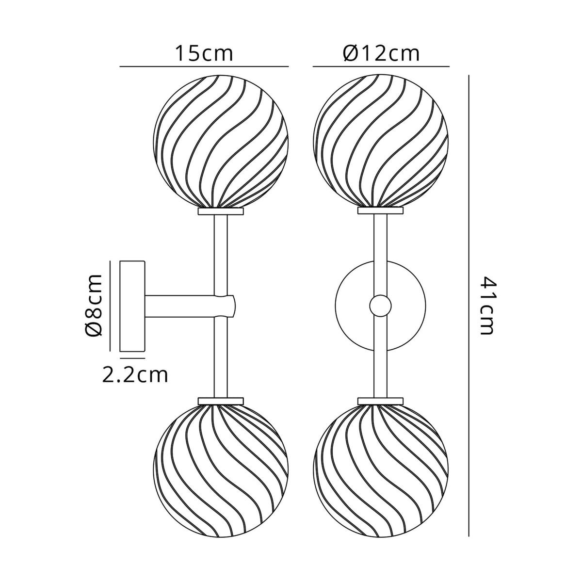 Tenterden Medium Twin Arm IP44 Wall Light in Chrome with Swirl Round Clear Glass Diffusers