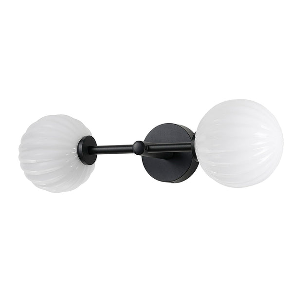 Tenterden Medium Twin Arm IP44 Wall Light in Satin Black with Segment Round Opal Glass Diffusers