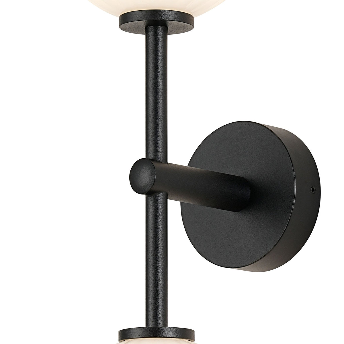 Tenterden Medium Twin Arm IP44 Wall Light in Satin Black with Segment Round Opal Glass Diffusers