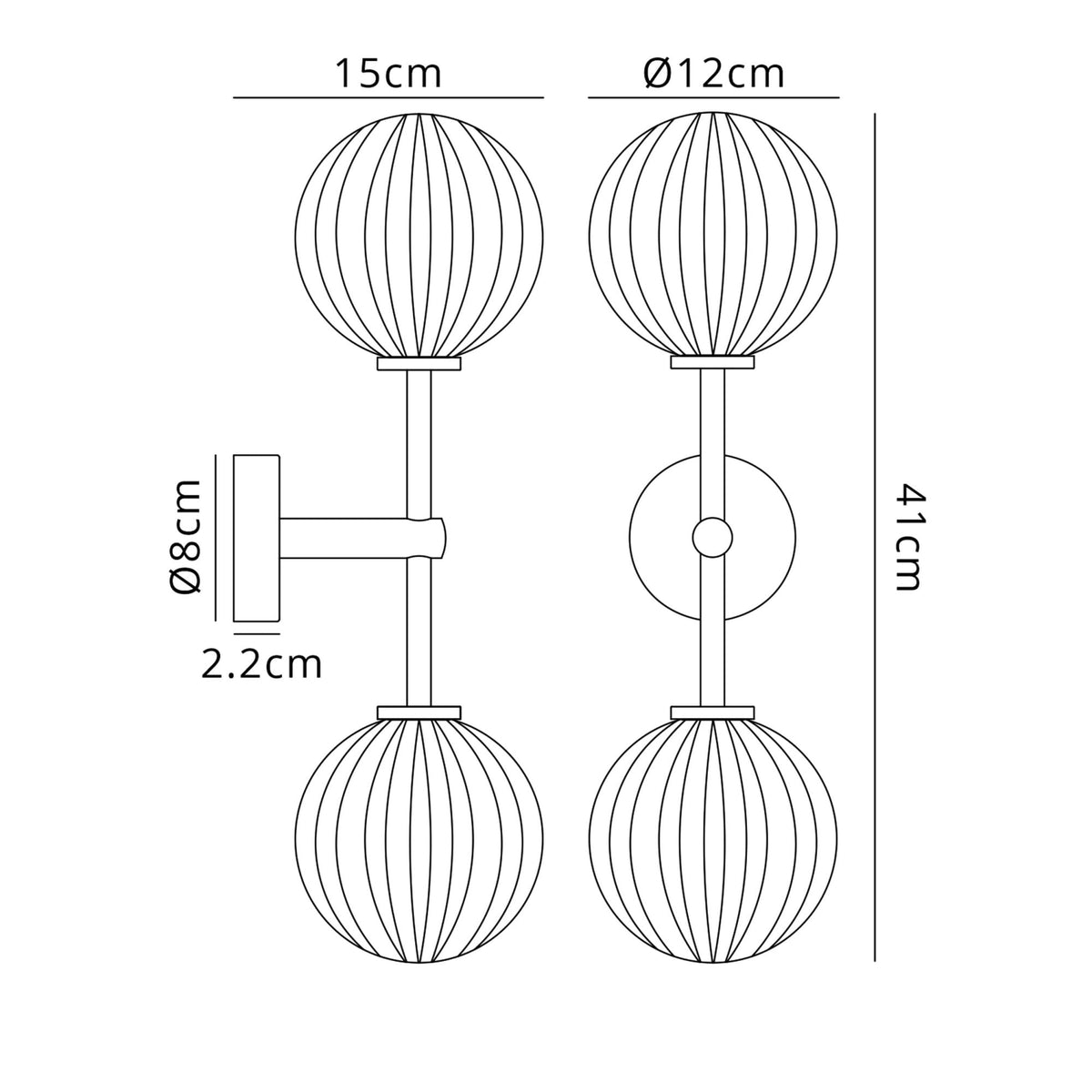 Tenterden Medium Twin Arm IP44 Wall Light in Satin Black with Segment Round Opal Glass Diffusers