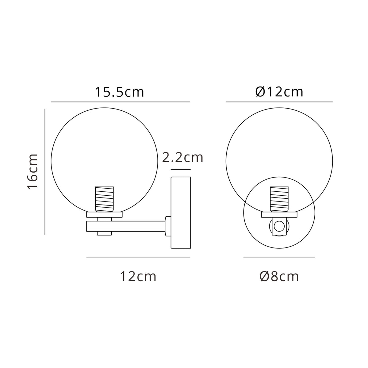 Tenterden Short Arm IP44 Wall Light in Brass Gold with Smooth Round Amber Glass Diffuser