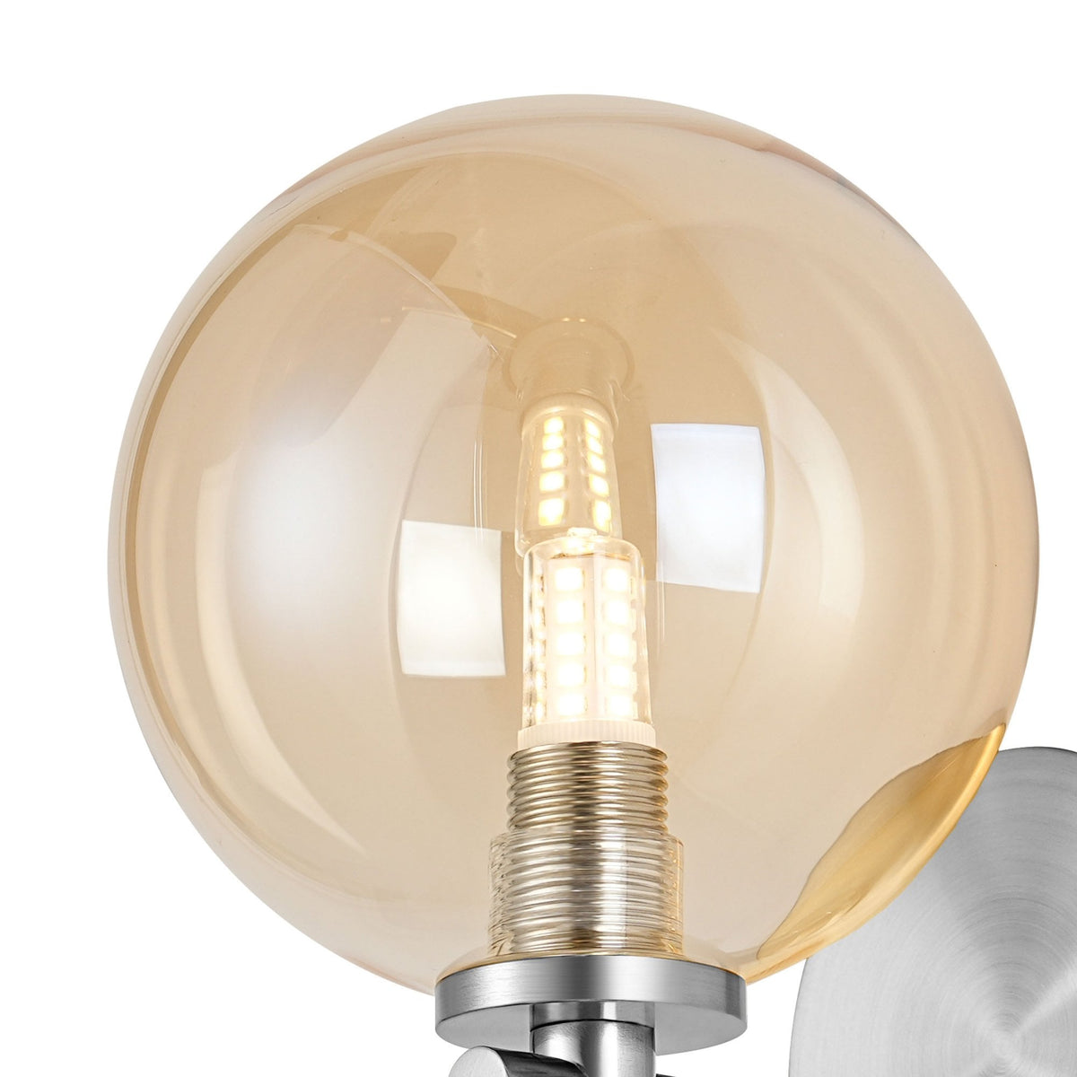 Tenterden Short Arm IP44 Wall Light in Chrome with Smooth Round Amber Glass Diffuser