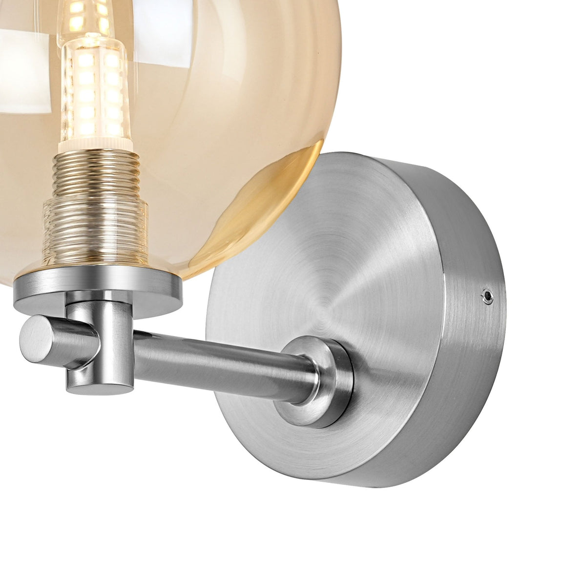 Tenterden Short Arm IP44 Wall Light in Chrome with Smooth Round Amber Glass Diffuser