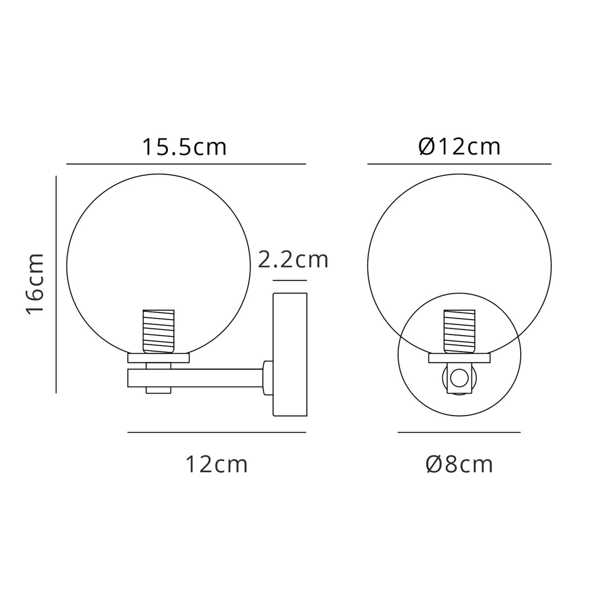 Tenterden Short Arm IP44 Wall Light in Chrome with Smooth Round Amber Glass Diffuser