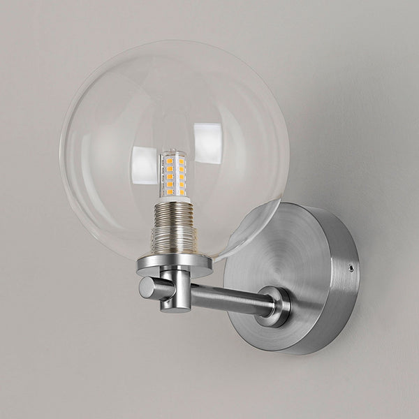 Tenterden Short Arm IP44 Wall Light in Chrome with Smooth Round Clear Glass Diffuser