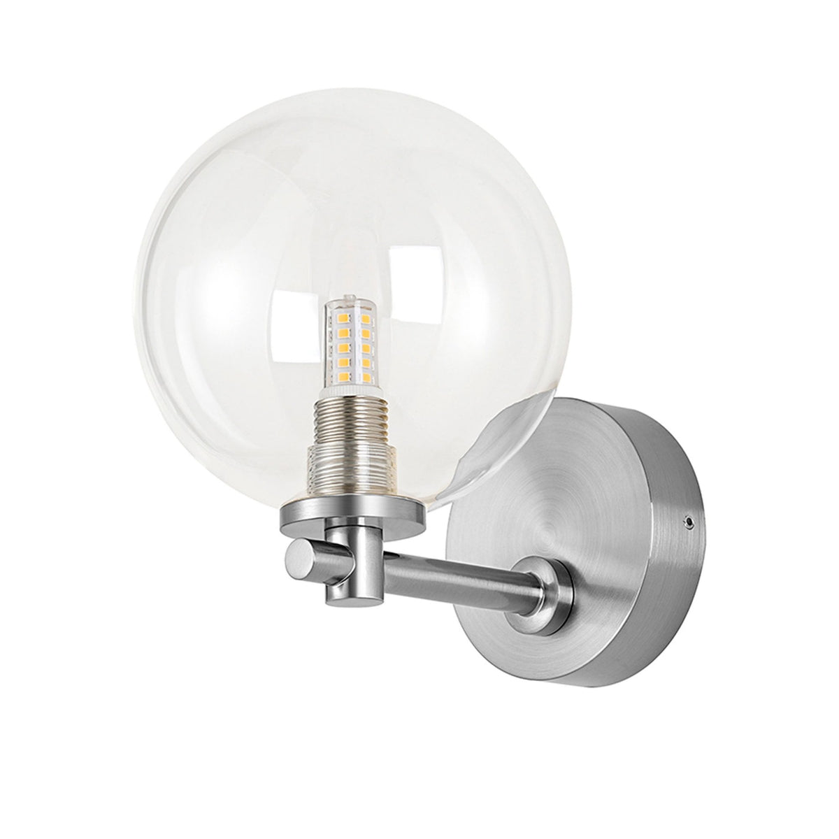 Tenterden Short Arm IP44 Wall Light in Chrome with Smooth Round Clear Glass Diffuser