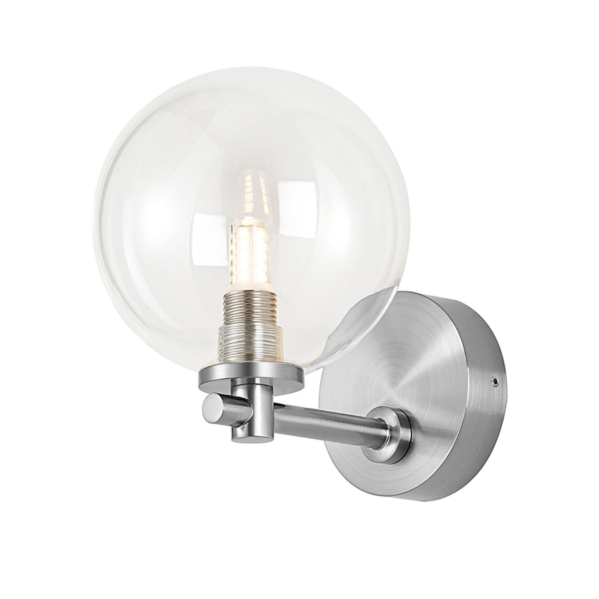 Tenterden Short Arm IP44 Wall Light in Chrome with Smooth Round Clear Glass Diffuser