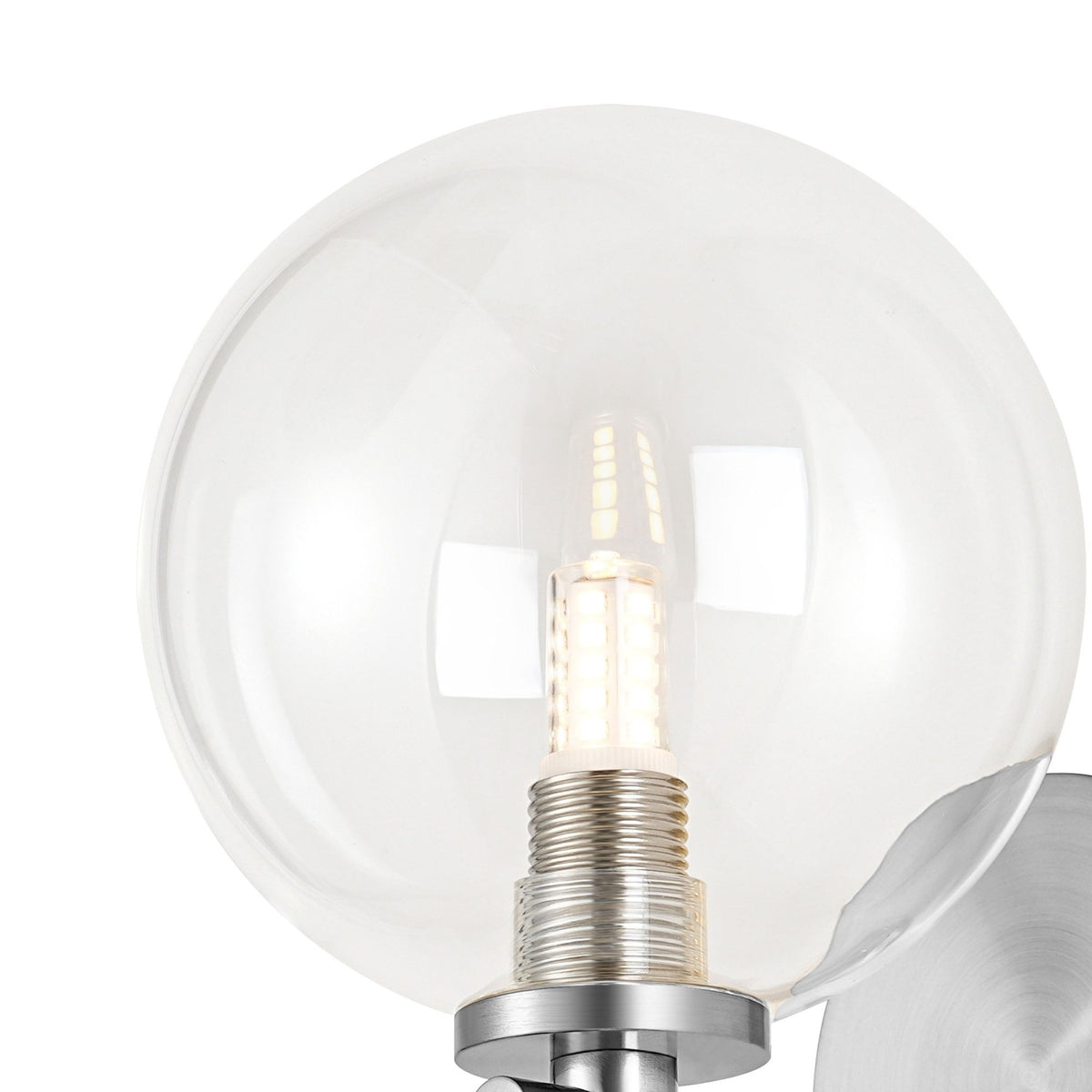 Tenterden Short Arm IP44 Wall Light in Chrome with Smooth Round Clear Glass Diffuser