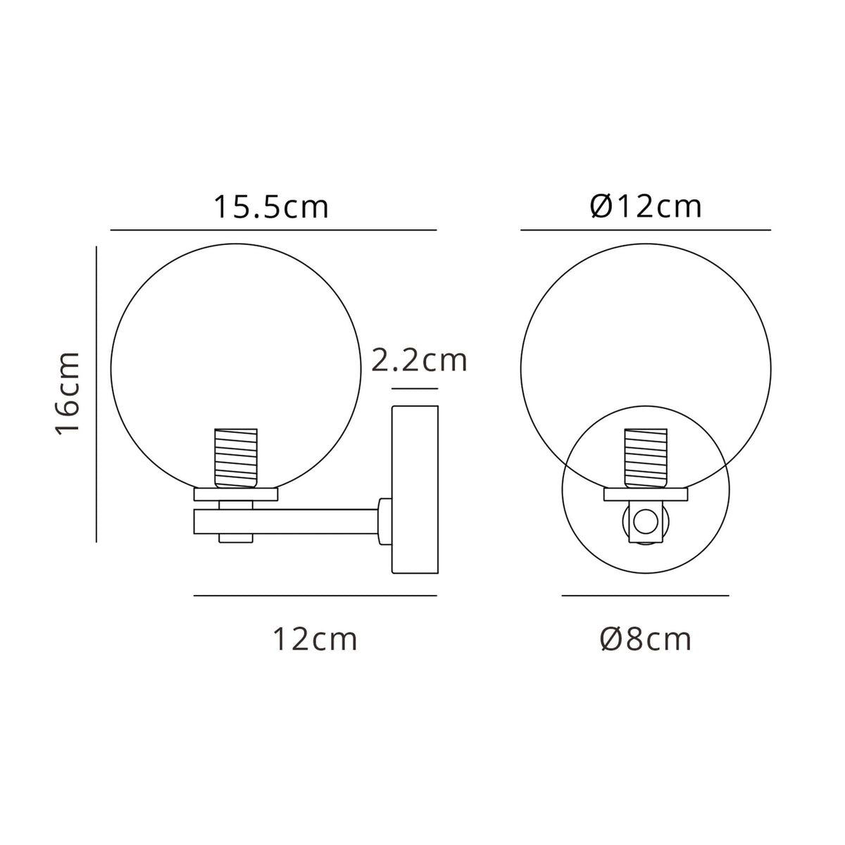 Tenterden Short Arm IP44 Wall Light in Chrome with Smooth Round Clear Glass Diffuser