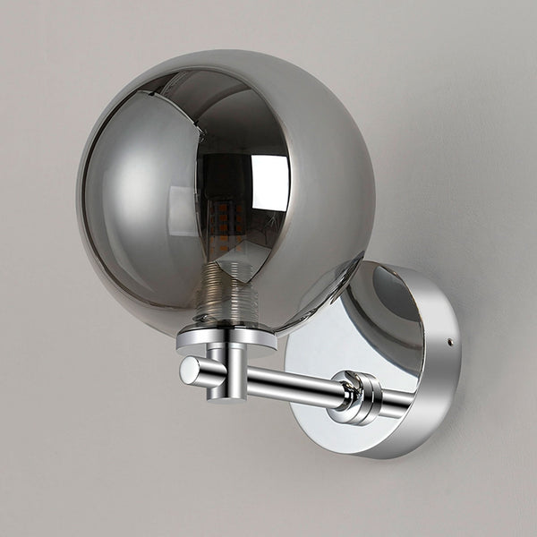 Tenterden Short Arm IP44 Wall Light in Chrome with Smooth Round Smoke Glass Diffuser
