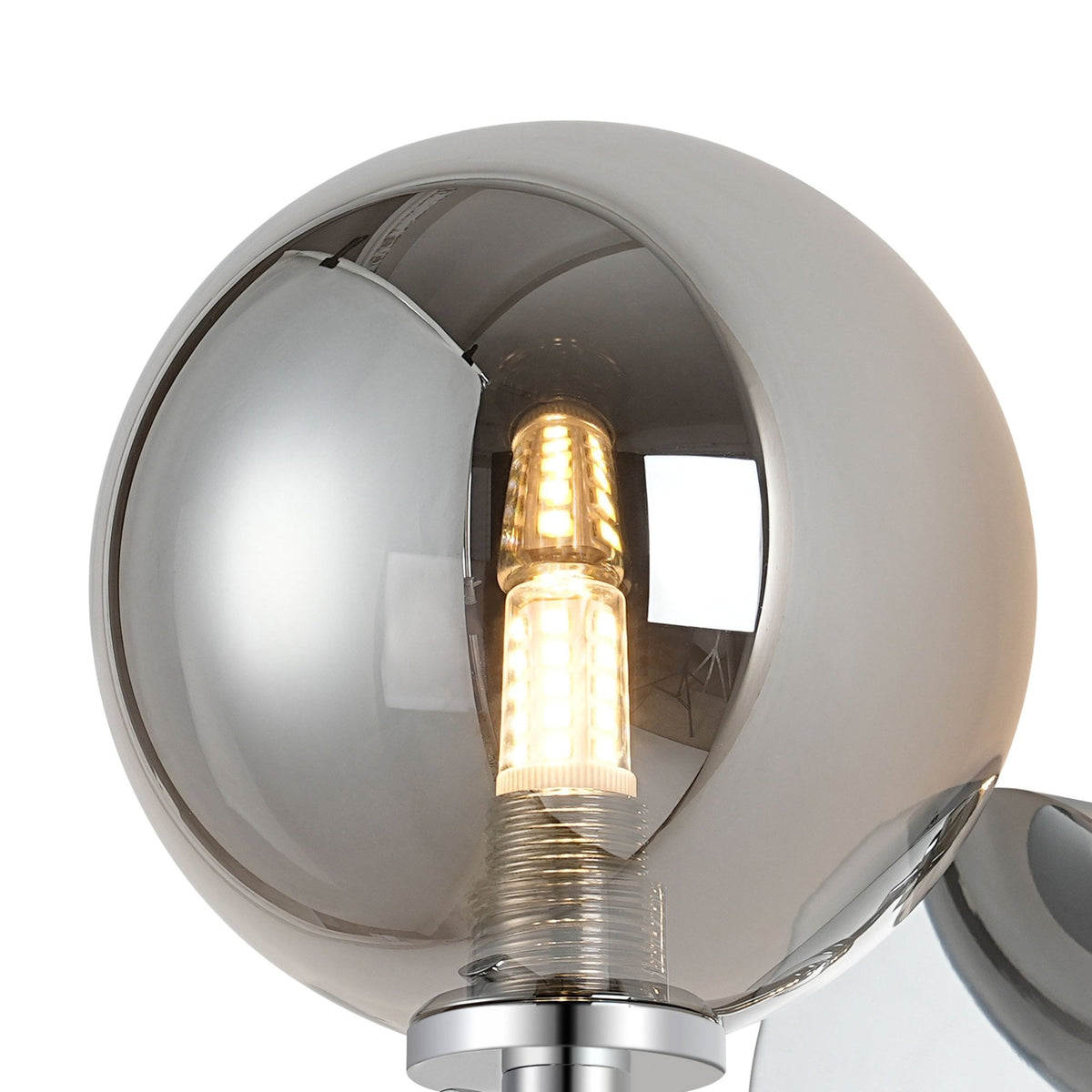 Tenterden Short Arm IP44 Wall Light in Chrome with Smooth Round Smoke Glass Diffuser