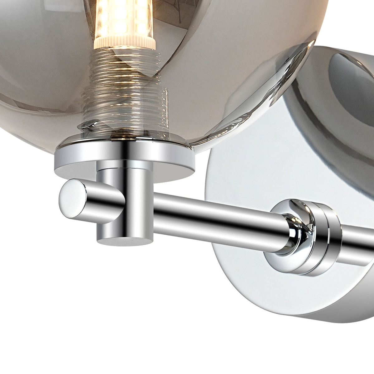 Tenterden Short Arm IP44 Wall Light in Chrome with Smooth Round Smoke Glass Diffuser