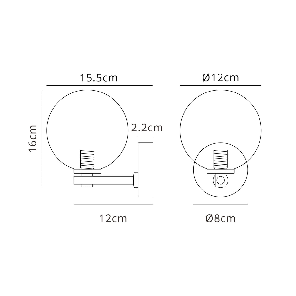 Tenterden Short Arm IP44 Wall Light in Chrome with Smooth Round Smoke Glass Diffuser
