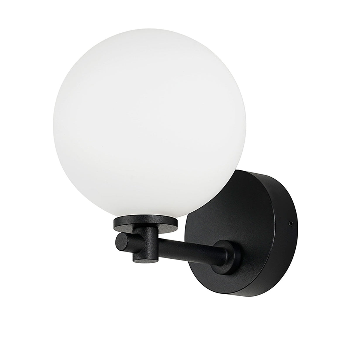 Tenterden Short Arm IP44 Wall Light in Satin Black with Smooth Round Opal Glass Diffuser