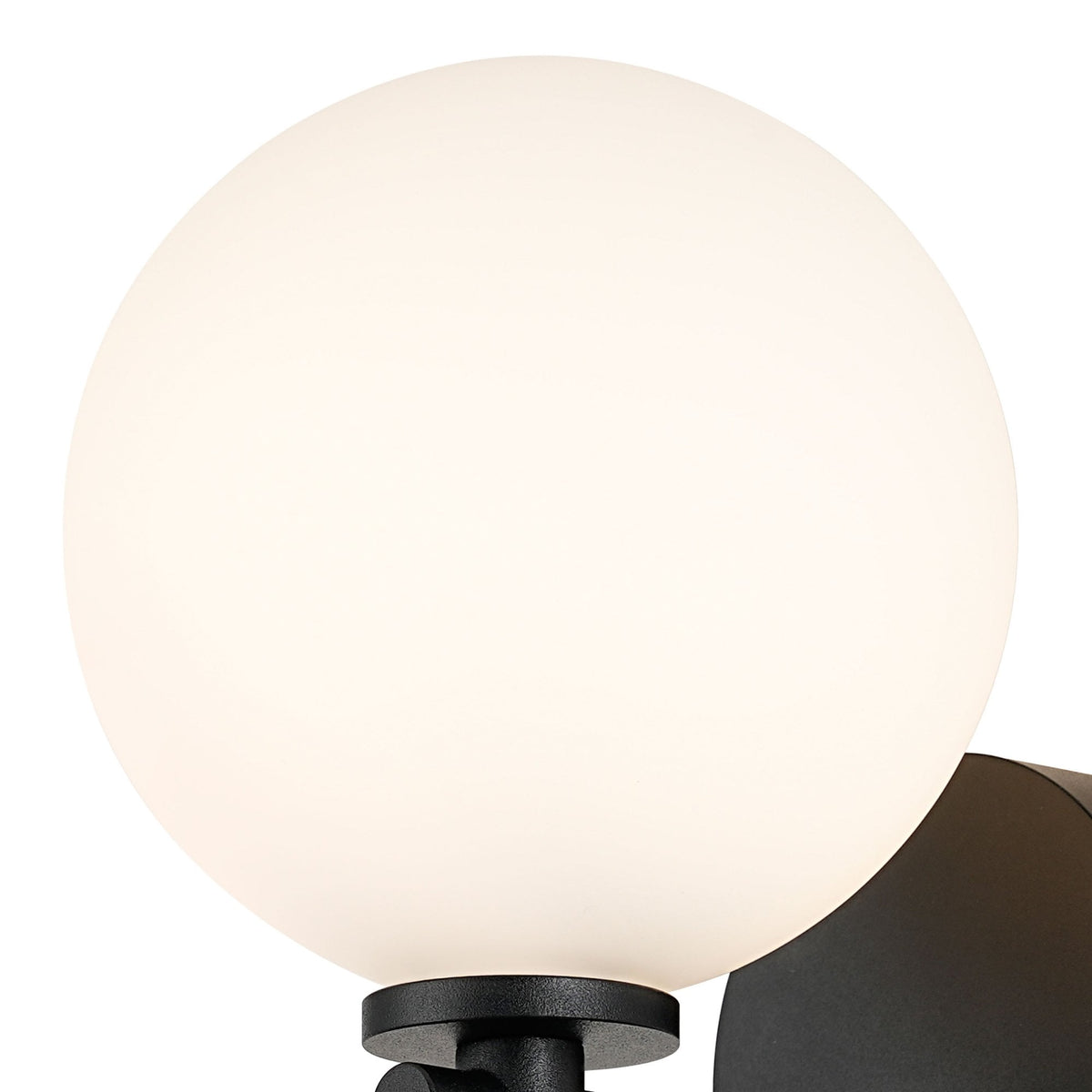 Tenterden Short Arm IP44 Wall Light in Satin Black with Smooth Round Opal Glass Diffuser
