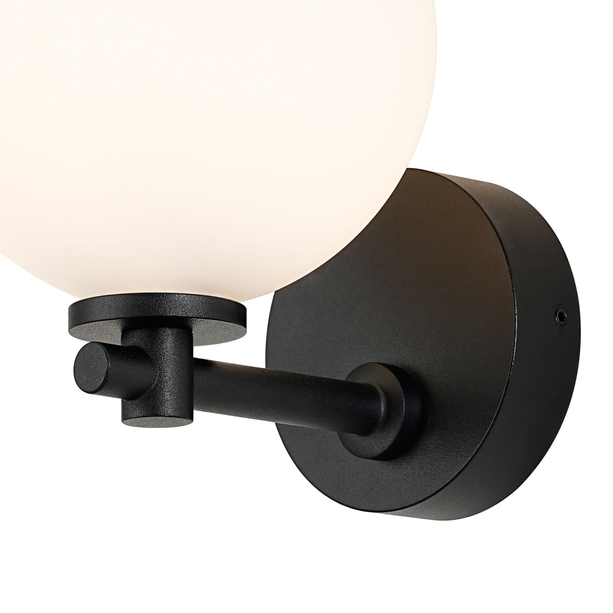 Tenterden Short Arm IP44 Wall Light in Satin Black with Smooth Round Opal Glass Diffuser