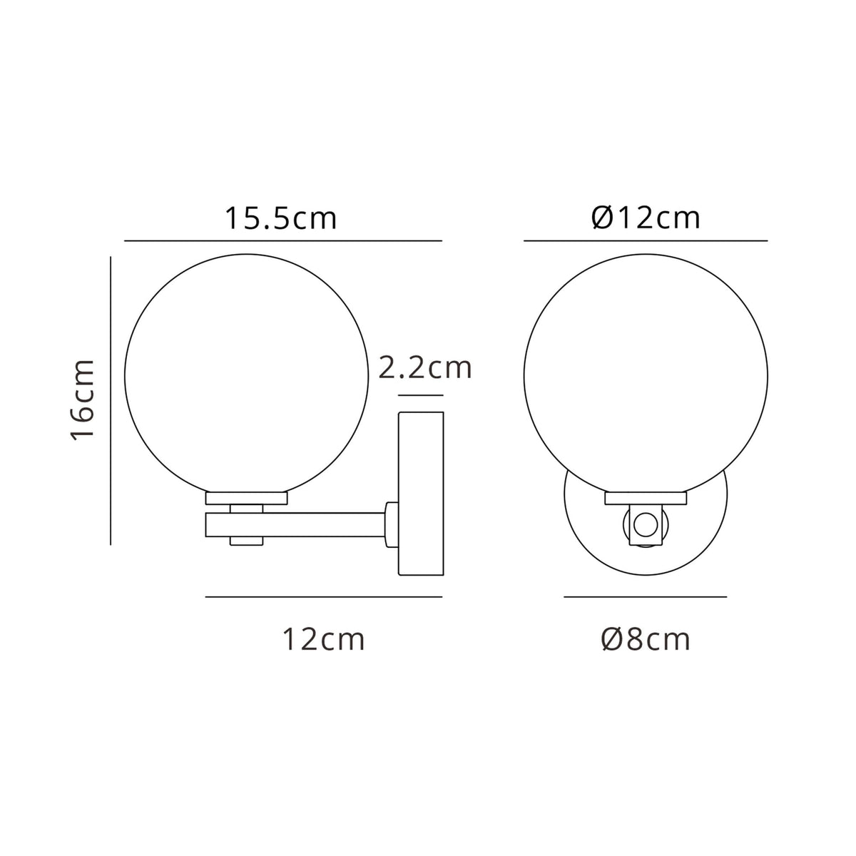 Tenterden Short Arm IP44 Wall Light in Satin Black with Smooth Round Opal Glass Diffuser