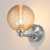 Tenterden Short Arm IP44 Wall Light in Chrome with Ribbed Round Amber Glass Diffuser