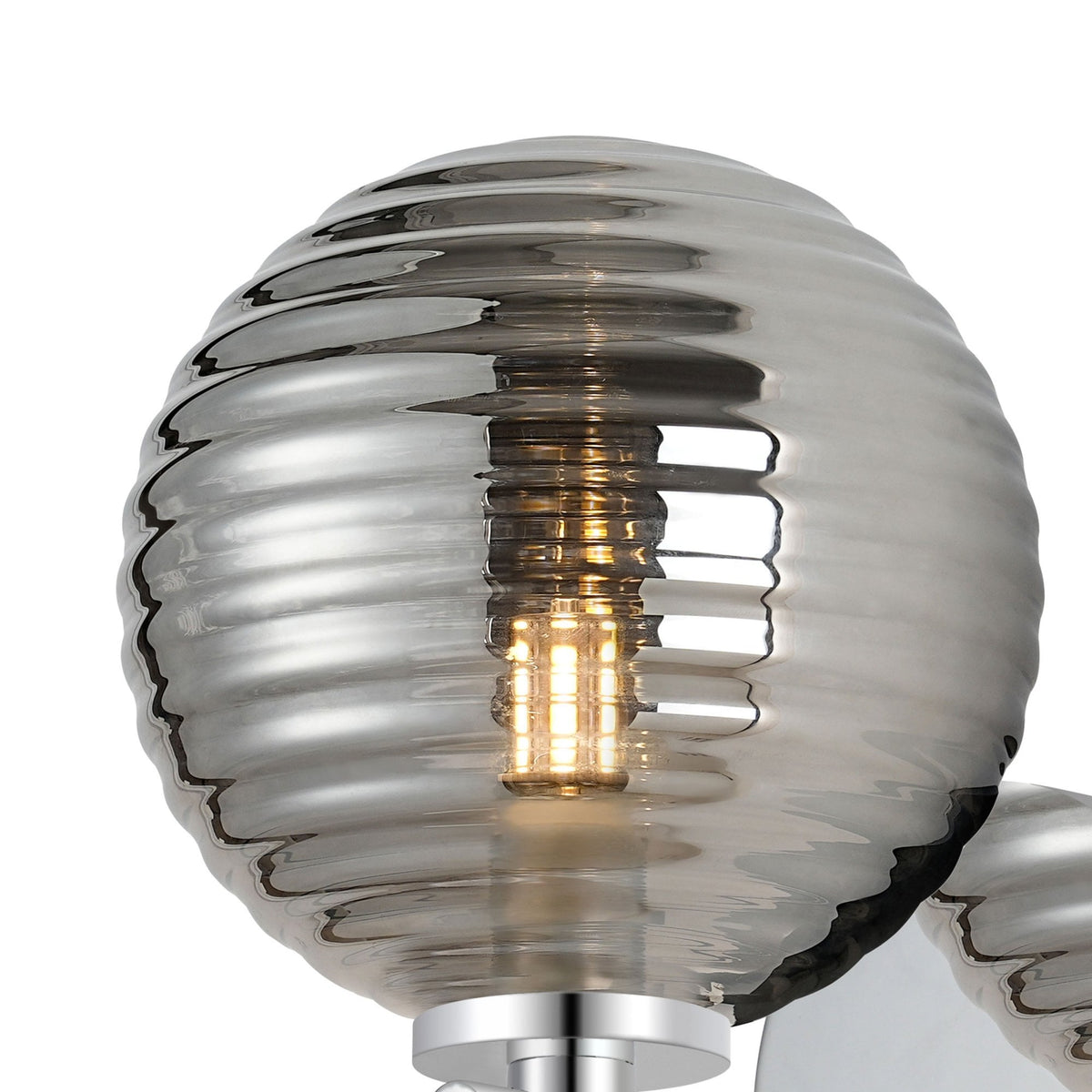 Tenterden Short Arm IP44 Wall Light in Chrome with Ribbed Round Smoke Glass Diffuser