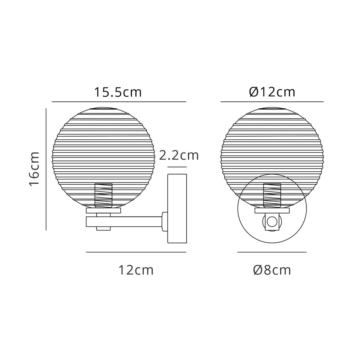 Tenterden Short Arm IP44 Wall Light in Chrome with Ribbed Round Smoke Glass Diffuser