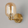 Tenterden Short Arm IP44 Wall Light in Brass Gold with Smooth Tubular Amber Glass Diffuser