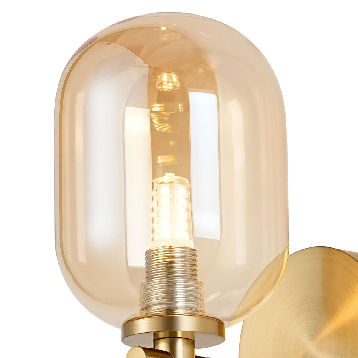 Tenterden Short Arm IP44 Wall Light in Brass Gold with Smooth Tubular Amber Glass Diffuser
