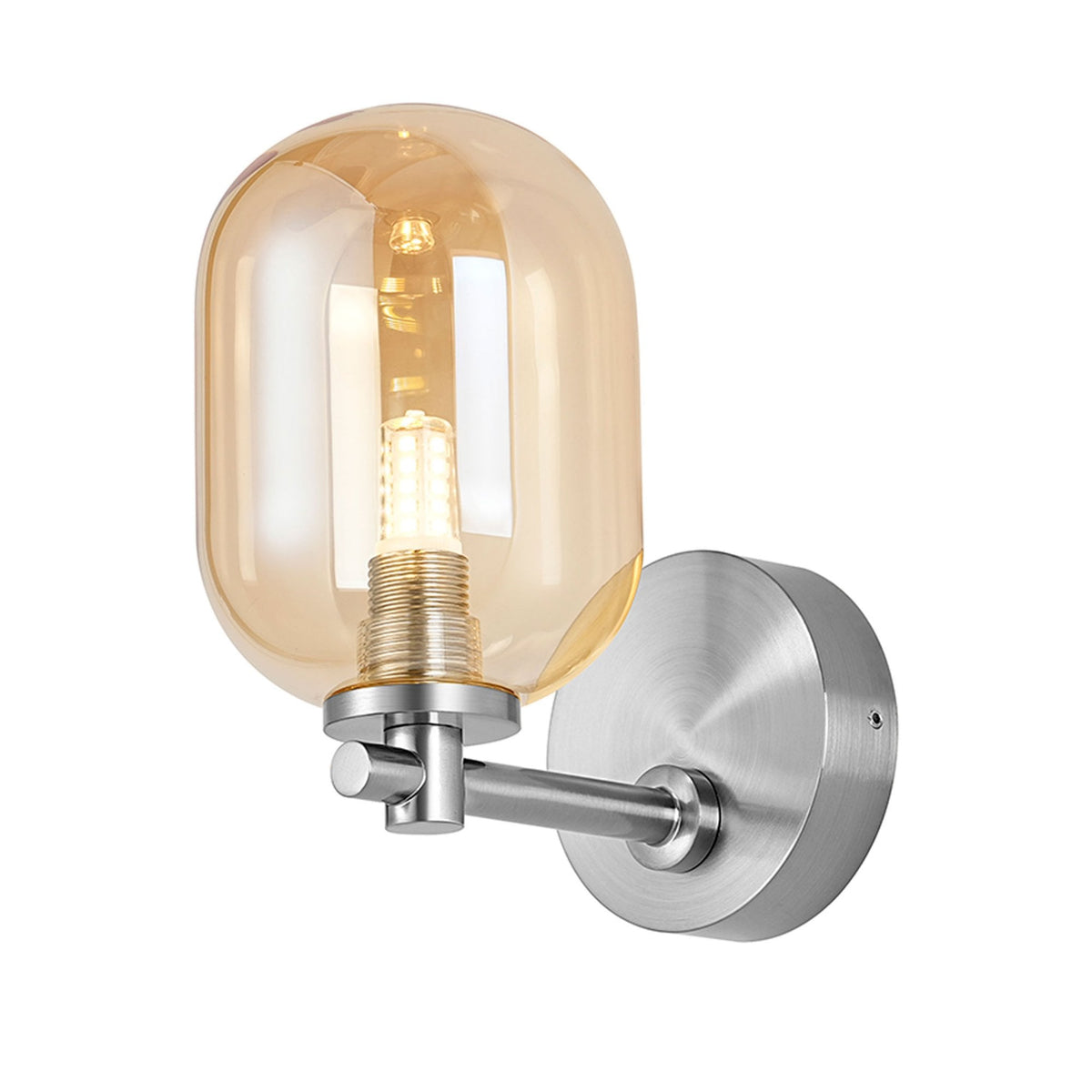 Tenterden Short Arm IP44 Wall Light in Chrome with Smooth Tubular Amber Glass Diffuser