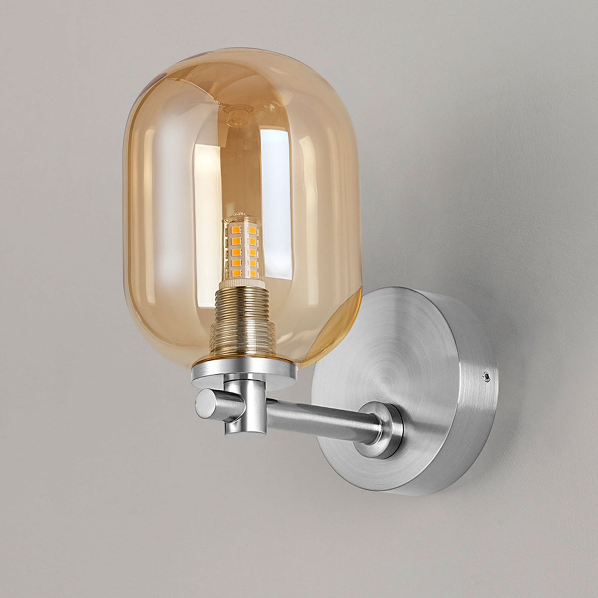 Tenterden Short Arm IP44 Wall Light in Chrome with Smooth Tubular Amber Glass Diffuser