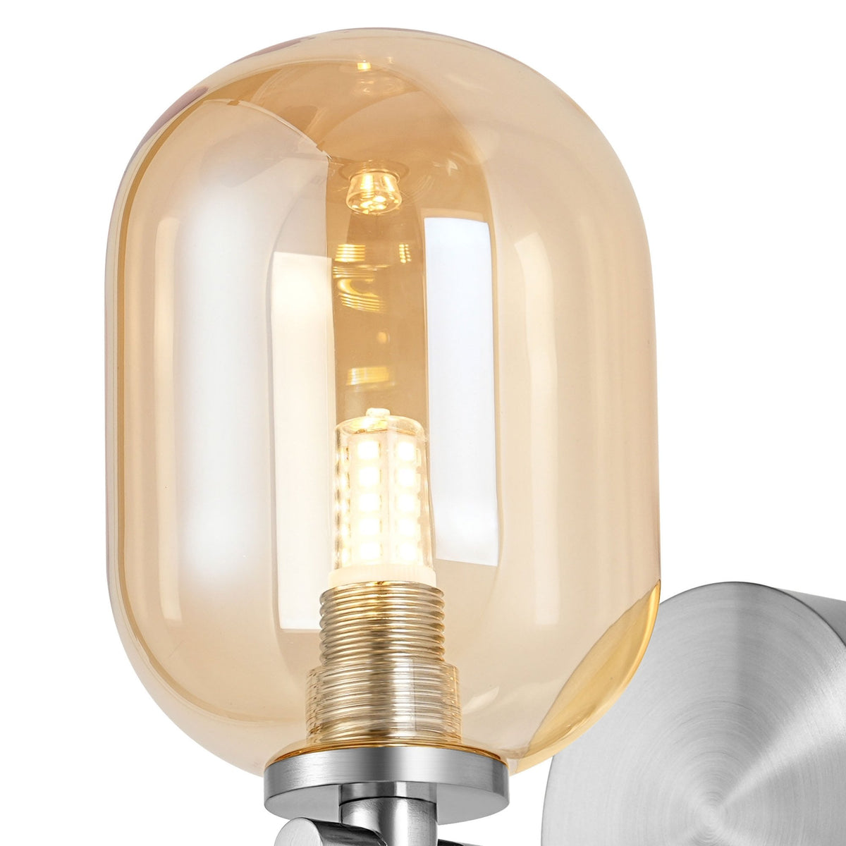 Tenterden Short Arm IP44 Wall Light in Chrome with Smooth Tubular Amber Glass Diffuser