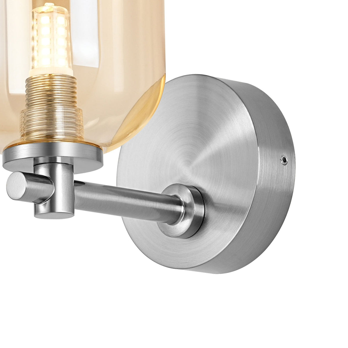 Tenterden Short Arm IP44 Wall Light in Chrome with Smooth Tubular Amber Glass Diffuser