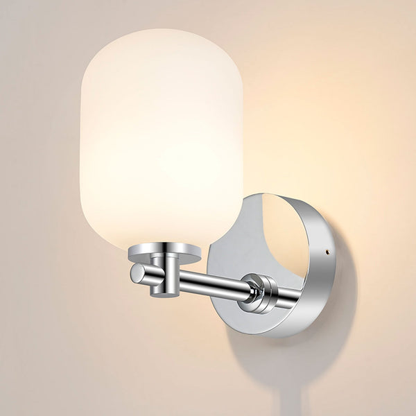 Tenterden Short Arm IP44 Wall Light in Chrome with Smooth Tubular Opal Glass Diffuser