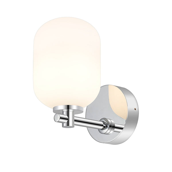 Tenterden Short Arm IP44 Wall Light in Chrome with Smooth Tubular Opal Glass Diffuser