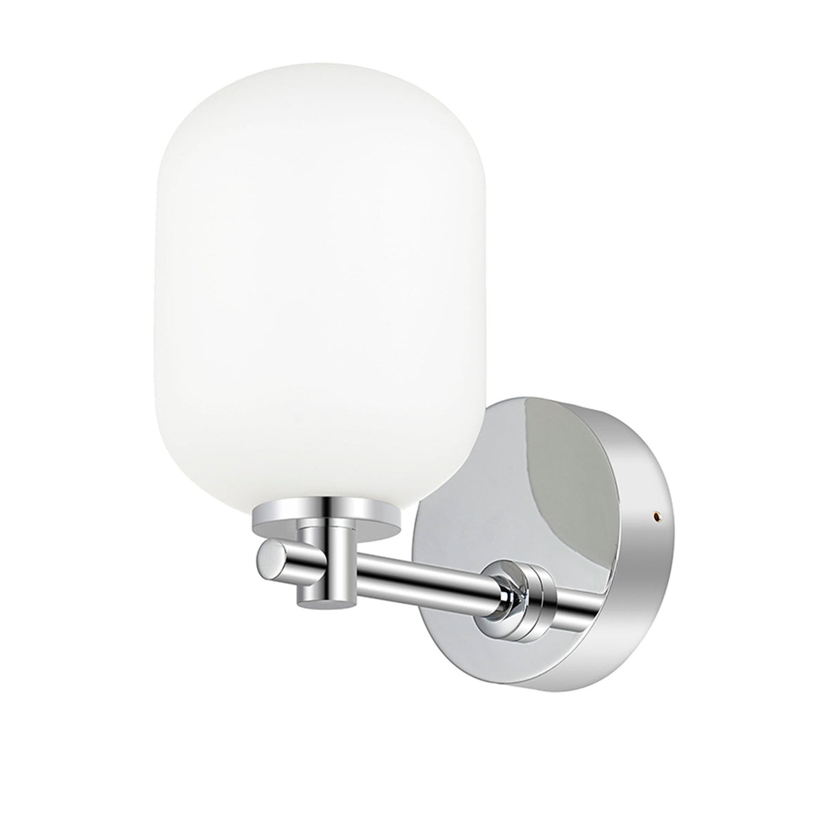 Tenterden Short Arm IP44 Wall Light in Chrome with Smooth Tubular Opal Glass Diffuser
