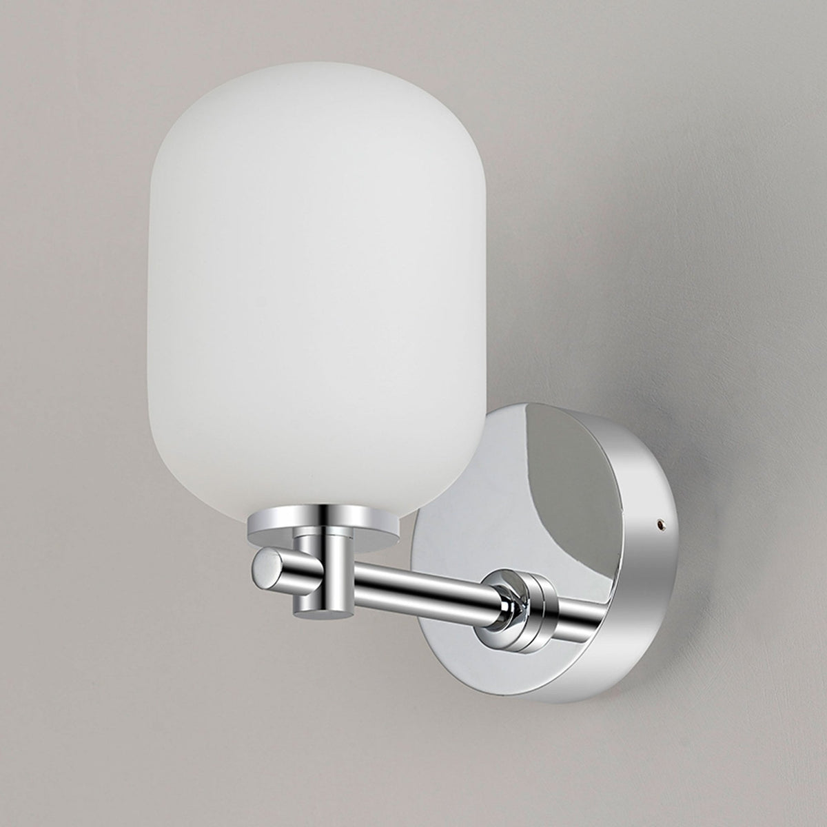 Tenterden Short Arm IP44 Wall Light in Chrome with Smooth Tubular Opal Glass Diffuser