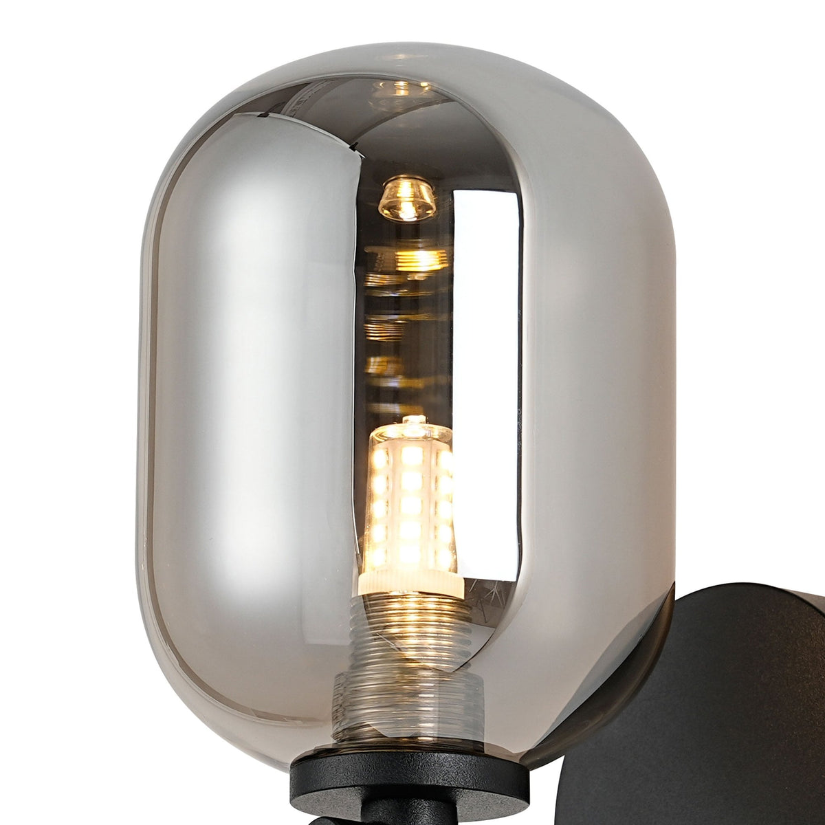 Tenterden Short Arm IP44 Wall Light in Satin Black with Smooth Tubular Smoke Glass Diffuser