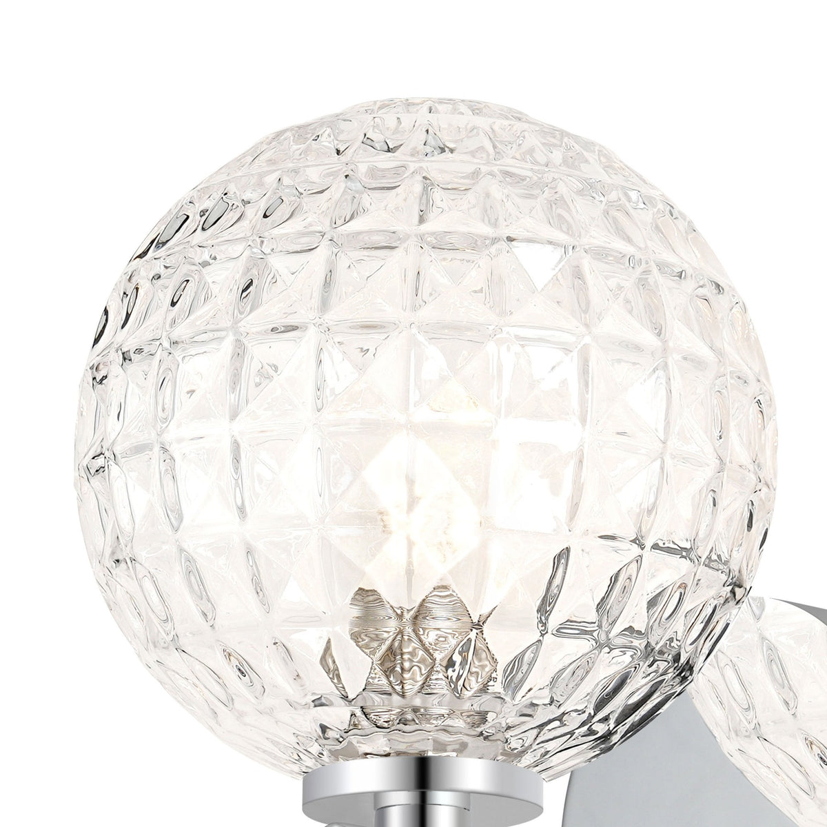 Tenterden Short Arm IP44 Wall Light in Chrome with Cross Pattern Round Clear Glass Diffuser