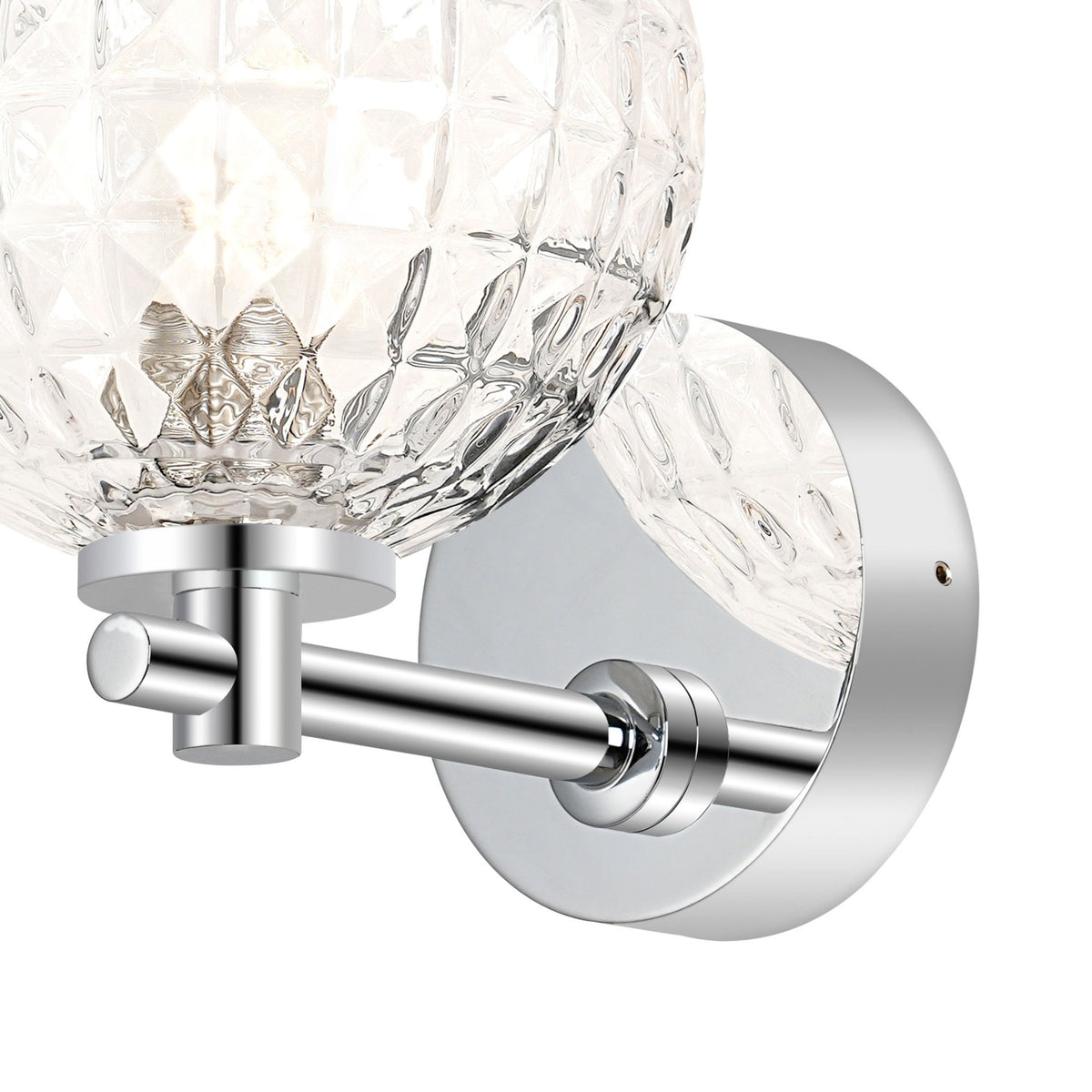 Tenterden Short Arm IP44 Wall Light in Chrome with Cross Pattern Round Clear Glass Diffuser