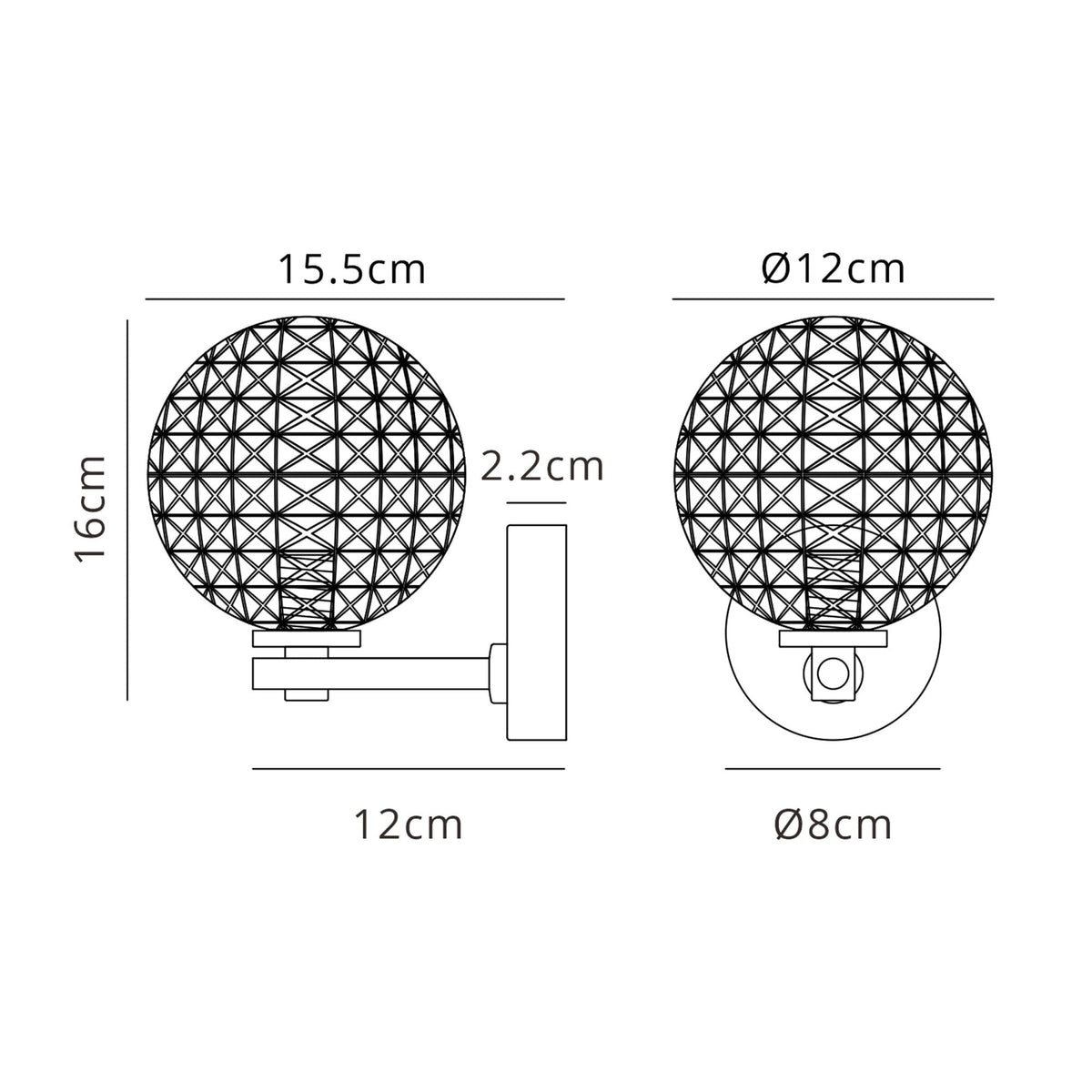 Tenterden Short Arm IP44 Wall Light in Chrome with Cross Pattern Round Clear Glass Diffuser