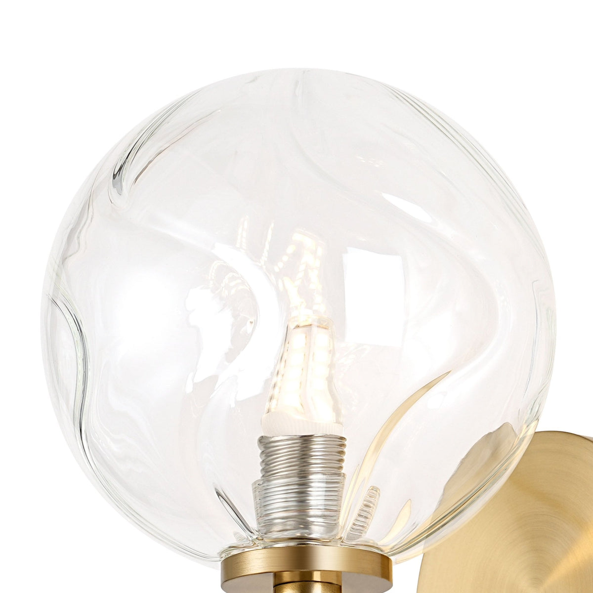 Tenterden Short Arm IP44 Wall Light in Brass Gold with Waved Round Clear Glass Diffuser