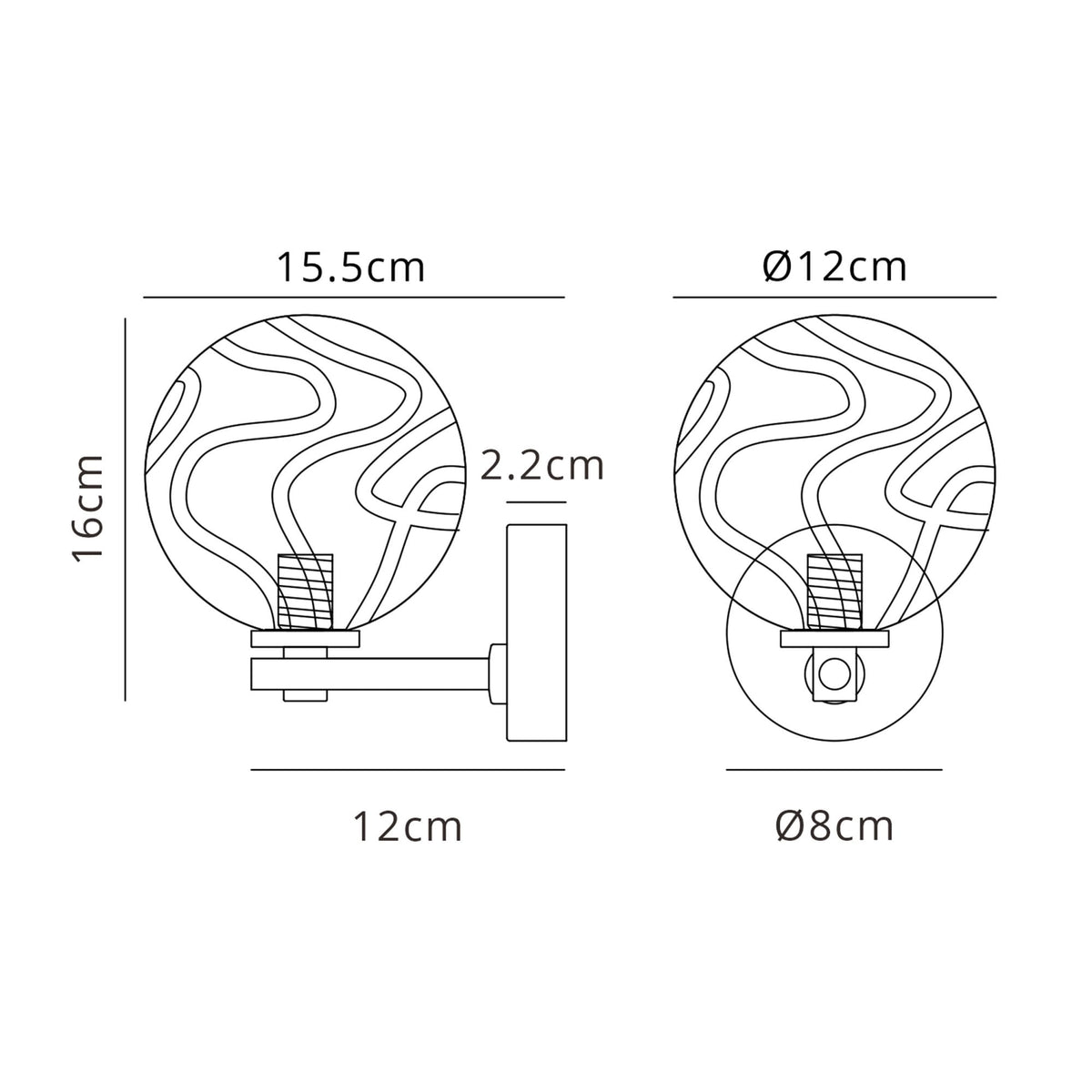 Tenterden Short Arm IP44 Wall Light in Brass Gold with Waved Round Clear Glass Diffuser