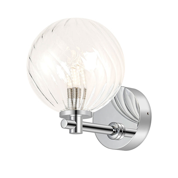 Tenterden Short Arm IP44 Wall Light in Chrome with Swirl Round Clear Glass Diffuser