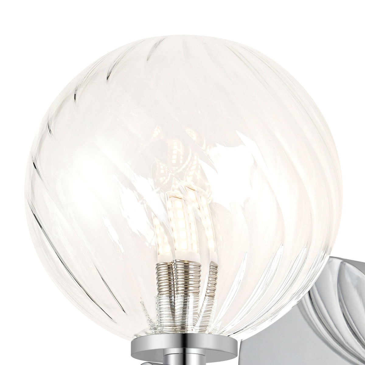 Tenterden Short Arm IP44 Wall Light in Chrome with Swirl Round Clear Glass Diffuser