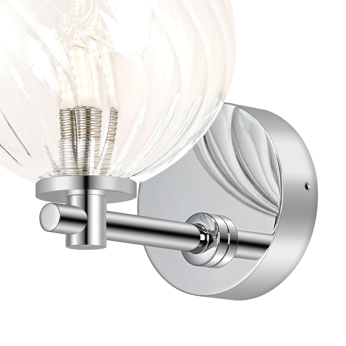 Tenterden Short Arm IP44 Wall Light in Chrome with Swirl Round Clear Glass Diffuser