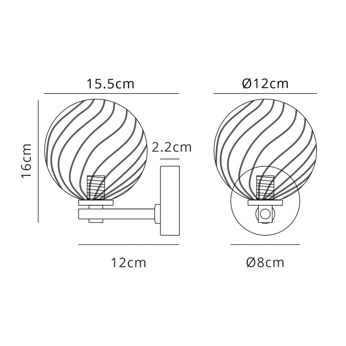 Tenterden Short Arm IP44 Wall Light in Chrome with Swirl Round Clear Glass Diffuser