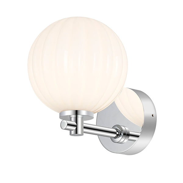 Tenterden Short Arm IP44 Wall Light in Chrome with Segment Round Opal Glass Diffuser