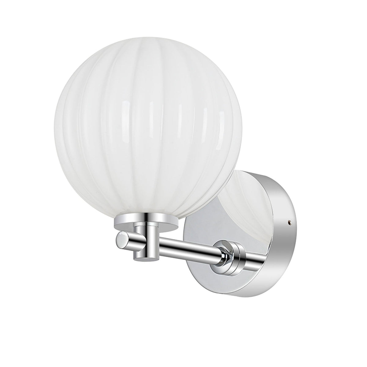 Tenterden Short Arm IP44 Wall Light in Chrome with Segment Round Opal Glass Diffuser